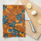 Linge De Cuisine Jardin aux bleuets, bleu et orange (Quart Plié)