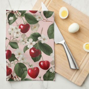 Linge De Cuisine Jardin Botanique Fleur de Cerisier Rose Vintage