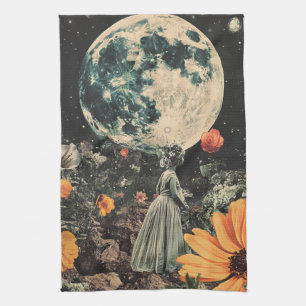 Linge De Cuisine Jardin céleste de lune fille florale sépia