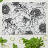 Linge De Cuisine Jardin d'anémones en noir et blanc (Plié)