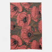 Linge De Cuisine Jardin de coquelicot dans le corail et brun (Vertical)