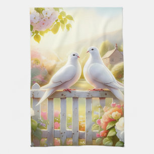 Linge De Cuisine Jardin de cottage aux colombes blanches