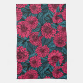 Linge De Cuisine Jardin de Dahlia Rouge/feuilles bleus (Vertical)