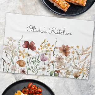 Linge De Cuisine Jardin de fleurs sauvages à l'aquarelle fleurie