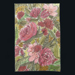 Linge De Cuisine Jardin de printemps fleuri aux aquarelles roses<br><div class="desc">OEuvre d'art originale de fleurs roses aquarelles amples avec détails d'encre. Parfait pour agrandir votre espace au printemps.</div>