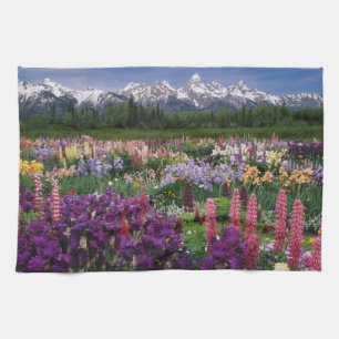 Linge De Cuisine jardin d'Iris et de Lupine et chaîne de Teton,