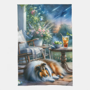 Linge De Cuisine Jardin étoilé sous le porche de la maison Sheltie