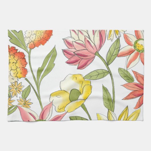 Linge De Cuisine Jardin fleuri avec Arrière - plan blanc (Horizontal)