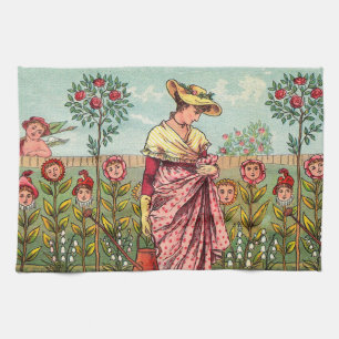 Linge De Cuisine Jardin Fleurir Femme Art Antique