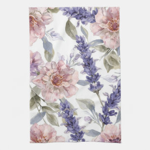 Linge De Cuisine Jardin floral aquarelle pivoine lavande