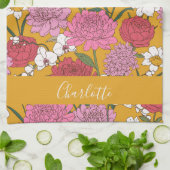Linge De Cuisine Jardin Floral Bohème Jaune Nom Personnalisé (Plié)