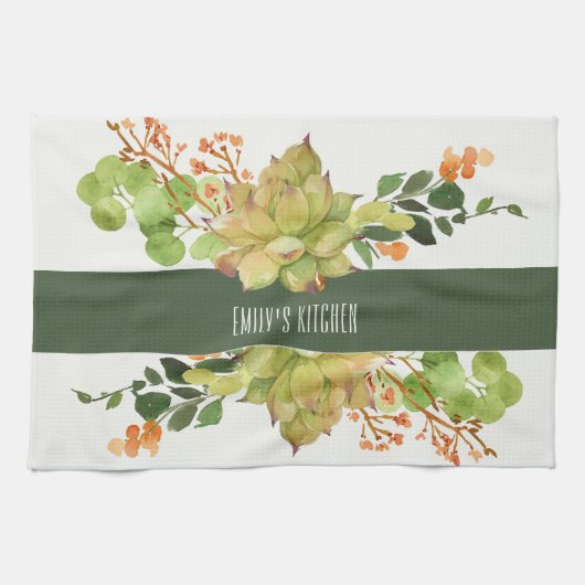 LINGE DE CUISINE JARDIN FLORAL CACTUS ORANGE SUCCULÉ (Horizontal)