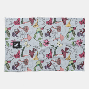 Linge De Cuisine Jardin Floral Coloré Colibri Bleu clair