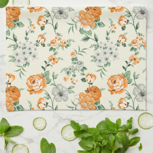 Linge De Cuisine Jardin Jaune doux motif floral (Plié)