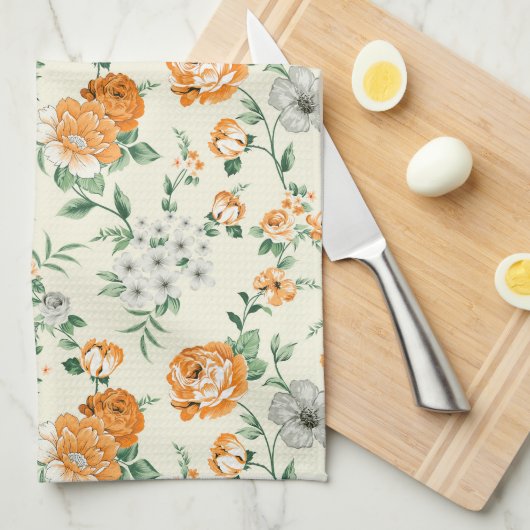 Linge De Cuisine Jardin Jaune doux motif floral (Quart Plié)