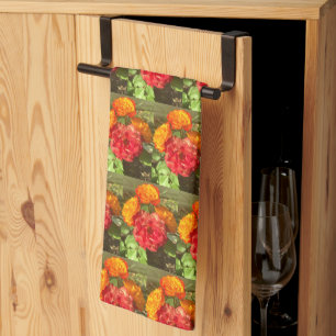Linge De Cuisine Jardin Orange Et Fleur Rouge
