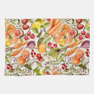 Linge De Cuisine Jardin Potager Récolte Aquarelle Fruits & Légumes