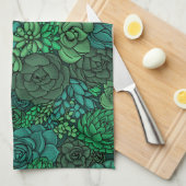 Linge De Cuisine Jardin succulent en vert (Quart Plié)