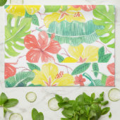 Linge De Cuisine Jardin tropical, plumeria hibiscus et feuilles de  (Plié)
