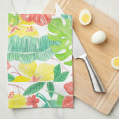 Linge De Cuisine Jardin tropical, plumeria hibiscus et feuilles de  (Quart Plié)