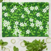 Linge De Cuisine Jasmin Blanc Parmi Les Feuilles Verts (Plié)
