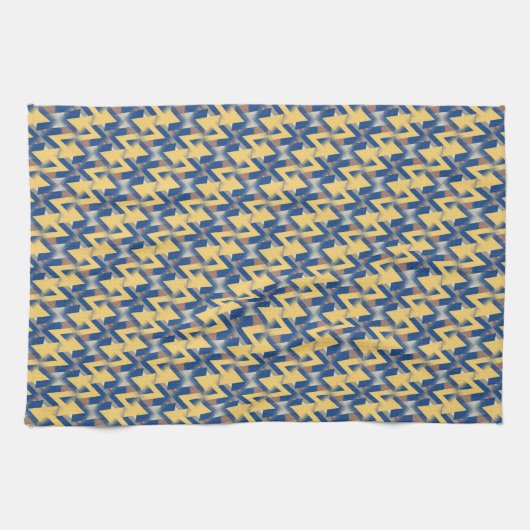 Linge De Cuisine Jaune + Argent Bleu Triangulars Motif (Horizontal)
