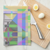 Linge De Cuisine Jaune bleu violet géométrique (Quart Plié)