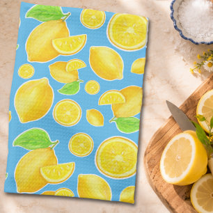 Linge De Cuisine Jaune citron enjoué et motif de citrus bleu