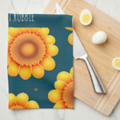 Linge De Cuisine Jaune Daisies Bleu Arrière - plan Motif botanique (Quart Plié)