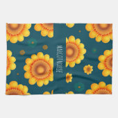 Linge De Cuisine Jaune Daisies Bleu Arrière - plan Motif botanique (Horizontal)