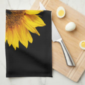 Linge De Cuisine Jaune de tournesol sur le noir - fleurs (Quart Plié)