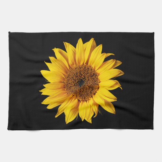 Linge De Cuisine Jaune de tournesol sur le noir - fleurs (Horizontal)