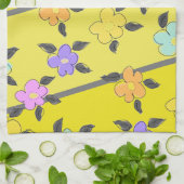 Linge De Cuisine Jaune ensoleillé avec fleurs (Plié)