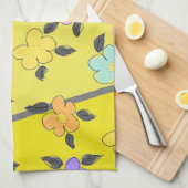 Linge De Cuisine Jaune ensoleillé avec fleurs (Quart Plié)