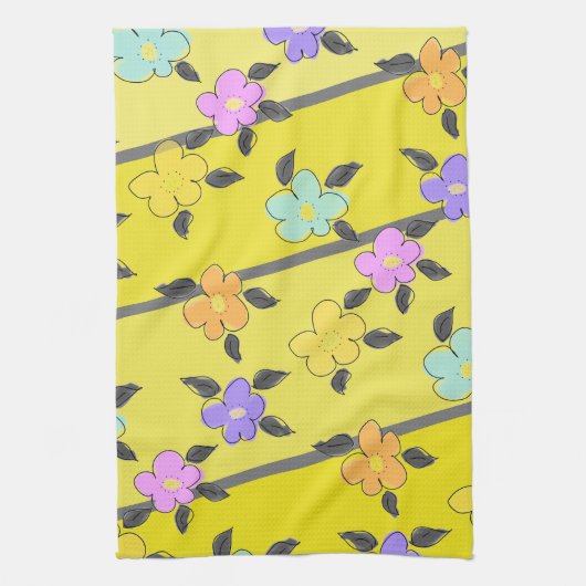 Linge De Cuisine Jaune ensoleillé avec fleurs (Vertical)