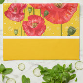 Linge De Cuisine Jaune et blanc avec des papillons rouges d'été (Plié)