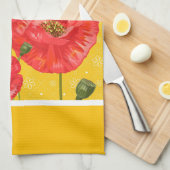 Linge De Cuisine Jaune et blanc avec des papillons rouges d'été (Quart Plié)