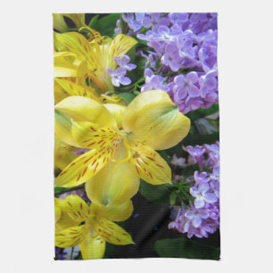 Linge De Cuisine Jaune et Fleurs Lilac Violettes