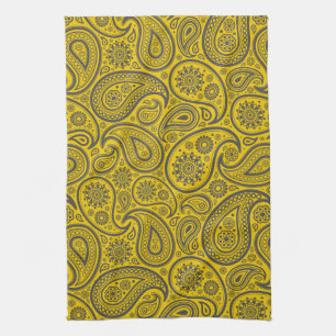 Linge De Cuisine Jaune et gris Vintage Paisley Damas