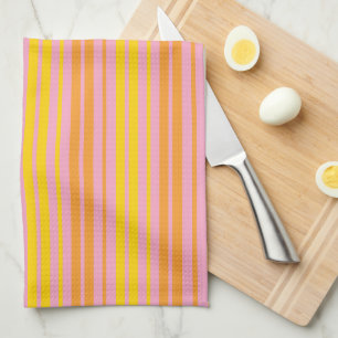 Linge De Cuisine Jaune et orange bandes verticales rose