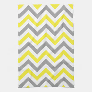 Linge De Cuisine Jaune, gris foncé blanc grand motif chevron zigzag