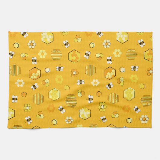Linge De Cuisine Jaune miel rétro Motif abeille (Horizontal)