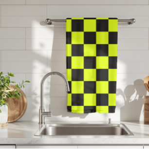 Linge De Cuisine Jaune Neon Jaune Noir À damiers Checkboard Vintage
