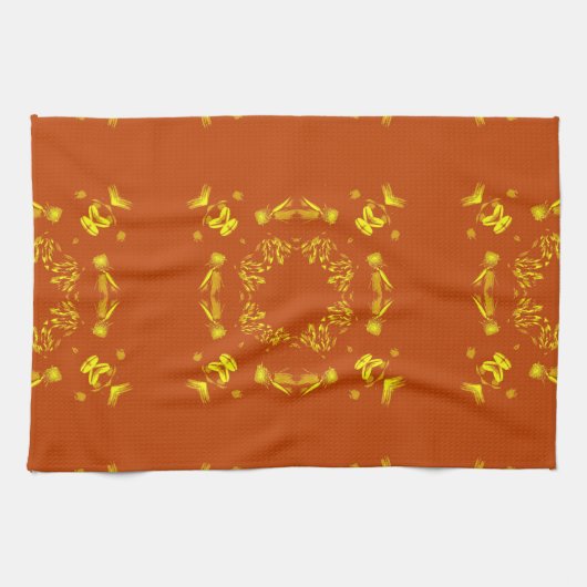 Linge De Cuisine Jaune, Orange Floral Damas Motif rétro (Horizontal)