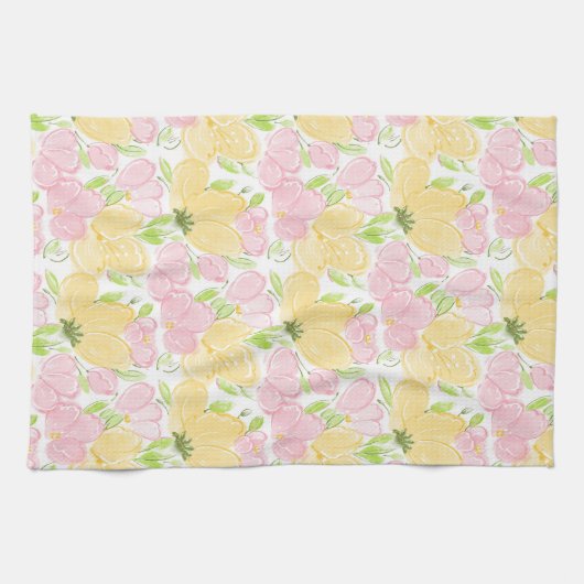 Linge De Cuisine Jaune rose floral (Horizontal)
