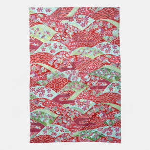 Linge De Cuisine Jaune Washi Rouge Floral Origami Yuzen Towne