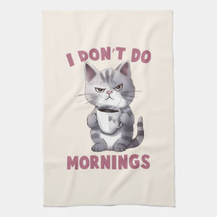 Linge De Cuisine Je ne fais pas le matin - Chat gris avec café