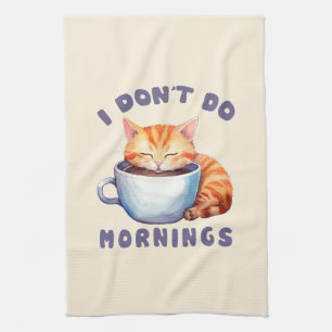 Linge De Cuisine Je ne fais pas les matins - Chat orange mignon ave
