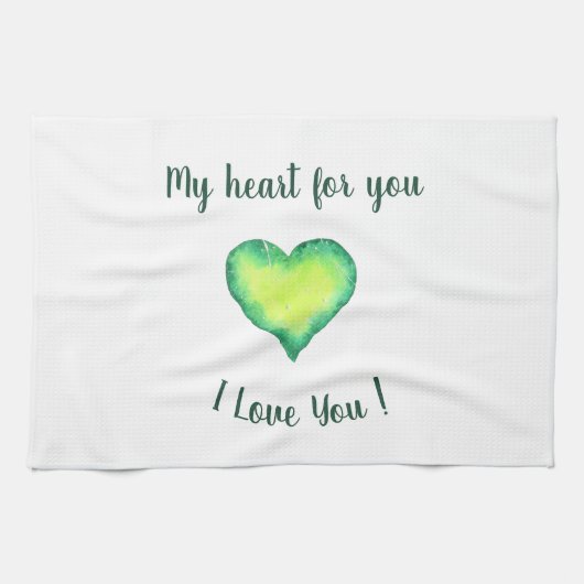 Linge De Cuisine Je t'aime mignon Coeur Vert et Bleu Anniversaire (Horizontal)