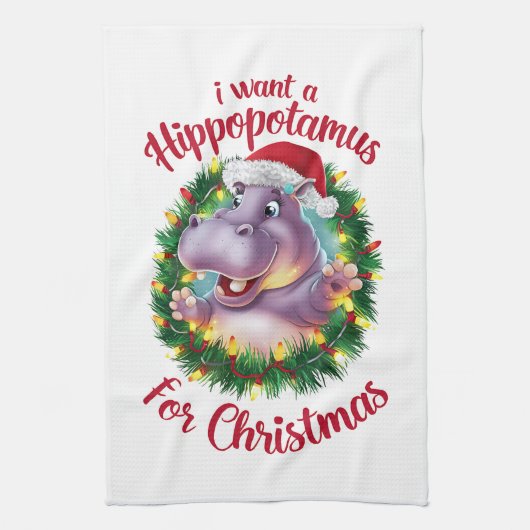 Linge De Cuisine Je Veux Un Hippopotame Pour Noël Hippo De Noël (Vertical)
